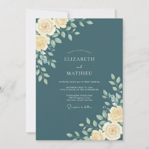 Teal Seraphic Floral Wedding Invitation