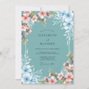 Teal Serene Blossom Spring Wedding Invitation