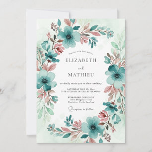Teal Serene Botanical Wedding Invitation