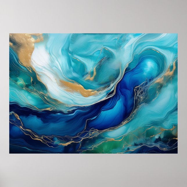 Teal Serenity Cobalt and Green Oceanic Abstraction Poster (Front)