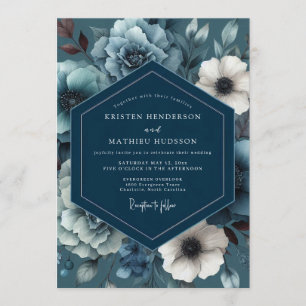 Teal Shadowy Moody Wedding Invitation
