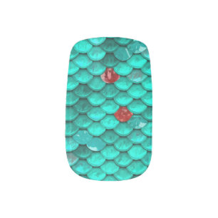 Teal Shimmer and Ruby Fish Scales Pattern Minx Nail Wraps
