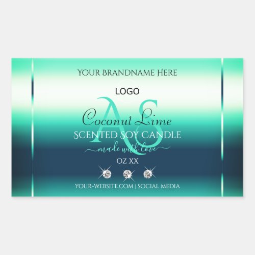 Teal Shimmery Product Label Diamonds Monogram Logo