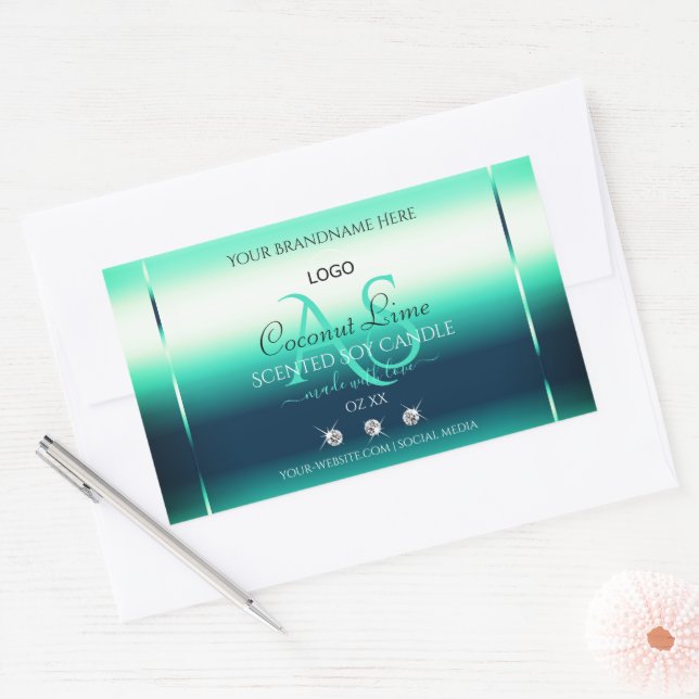 Teal Shimmery Product Label Diamonds Monogram Logo (Envelope)