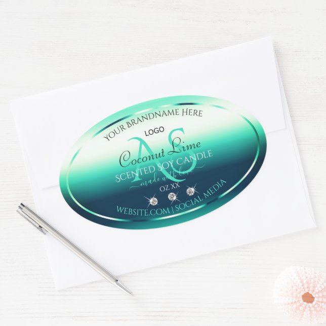 Teal Shimmery Product Label Diamonds Monogram Logo (Envelope)