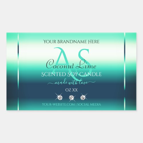 Teal Shimmery Product Labels Diamonds and Monogram