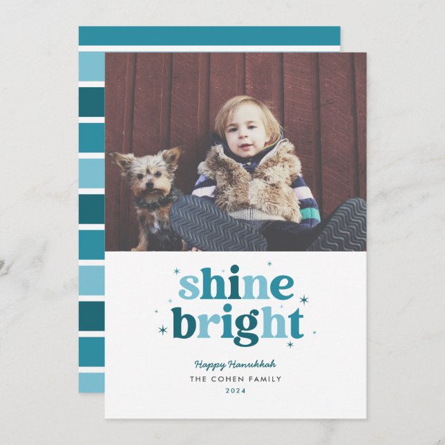Teal Shine Bright Hanukkah Photo Card (Front/Back)