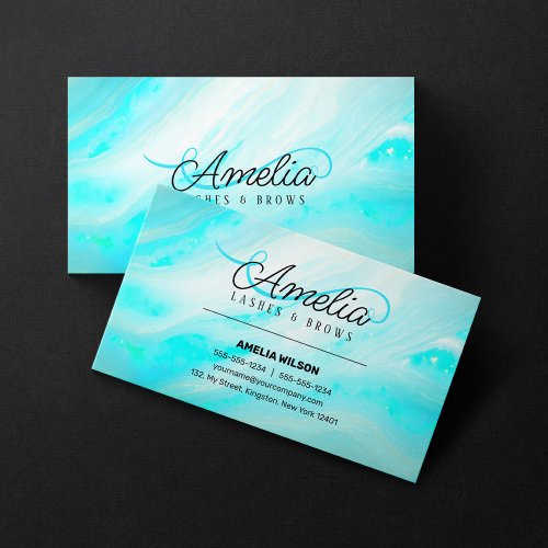 Teal Shiny Opal Stone Lashes Brows Mascara Business Card