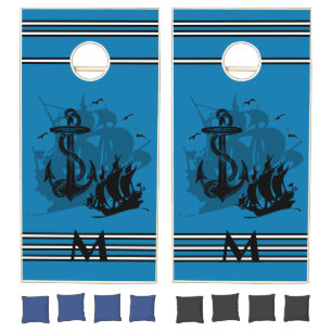 Teal Ship And Anchor Cornhole Set