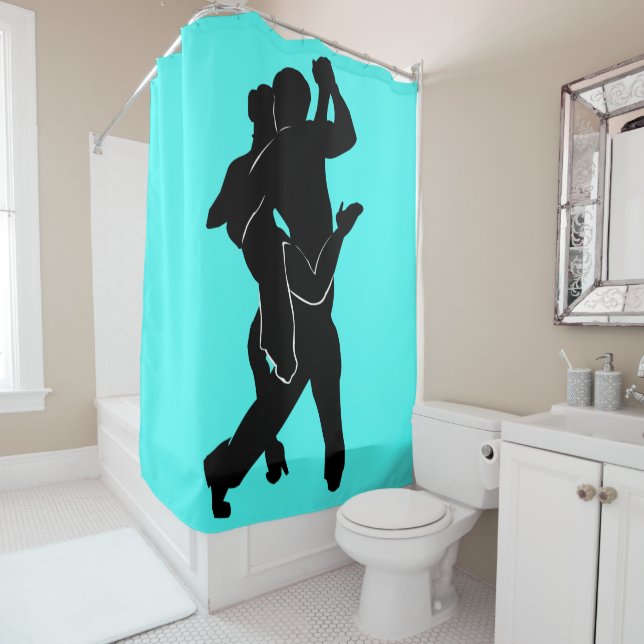 Teal Shower Curtain with Tango Dancers Your Colors (In Situ)