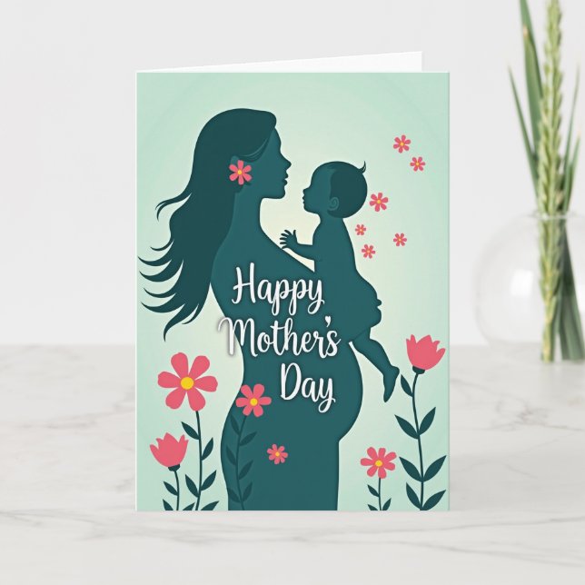 Teal Silhouette Mothers Day Card (Front)