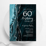 Teal Silver Agate 60th Birthday Invitation<br><div class="desc">Teal and silver agate 60th birthday party invitation. Elegant modern design featuring turquoise watercolor agate marble geode background,  faux glitter silver and typography script font. Trendy invite card perfect for a stylish women's bday celebration. Printed Zazzle invitations or instant download digital printable template.</div>