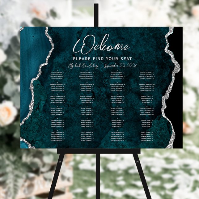 Teal Silver Agate Alphabetical Wedding Seating Foam Board (Creator Uploaded)