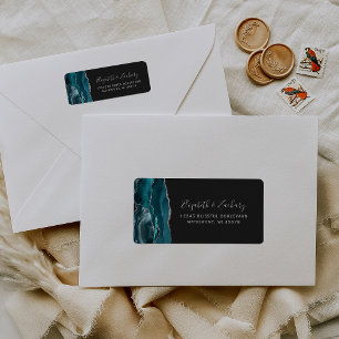 Teal Silver Agate Dark Wedding Return Address Label