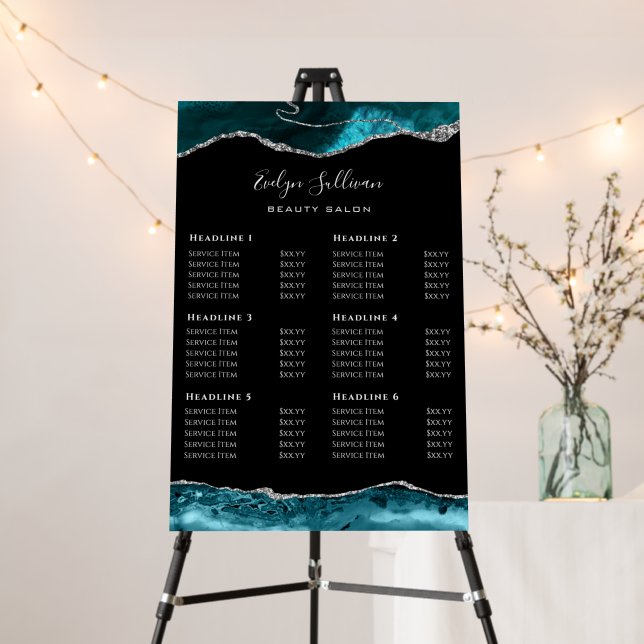 Teal Silver Agate Price List Foam Board (In Situ (Stand))