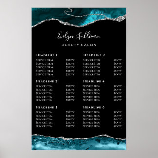 Teal Silver Agate Price List Poster