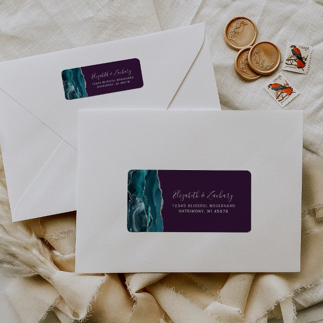 Teal Silver Agate Purple Wedding Return Address Label (Creator Uploaded)