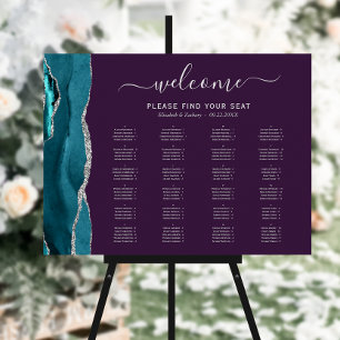 Teal Silver Agate Purple Wedding Seating Chart Foam Board