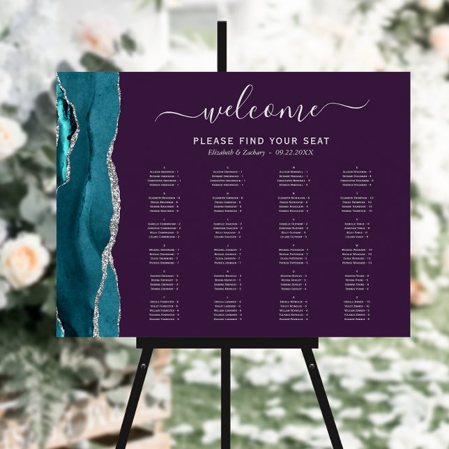 Teal Silver Agate Purple Wedding Seating Chart Foam Board (Creator Uploaded)
