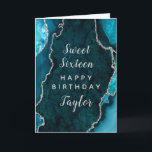 Teal Silver Agate Sweet Sixteen Happy Birthday Card<br><div class="desc">This elegant and glamorous birthday card can be personalized with a name or title such as daughter, granddaughter, niece, friend etc. The design features a teal blue agate marble background with faux silver glitter accents. The text combines handwritten script and modern sans serif fonts for a classy and sophisticated look....</div>