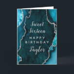 Teal Silver Agate Sweet Sixteen Happy Birthday Card<br><div class="desc">This elegant and glamorous birthday card can be personalized with a name or title such as daughter, granddaughter, niece, friend etc. The design features a teal blue agate marble background with faux silver glitter accents. The text combines handwritten script and modern sans serif fonts for a classy and sophisticated look....</div>