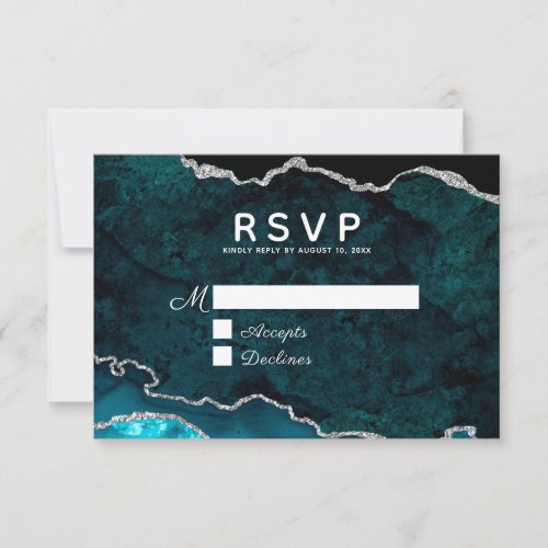 Teal Silver Agate Wedding RSVP Card