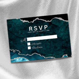 Teal Silver Agate Wedding RSVP Card