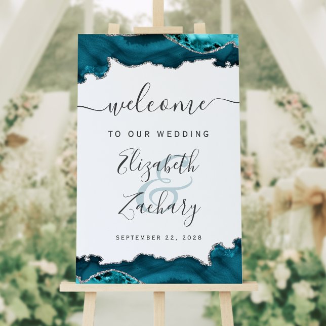 Teal Silver Agate Wedding Welcome Sign (Creator Uploaded)
