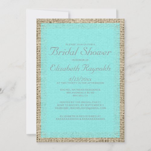 Teal &amp; Silver Burlap Bridal Shower Invitations