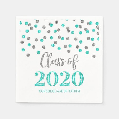 Teal Silver Confetti Class of 2020 Graduation Napkins