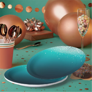 Teal Silver Confetti Paper Plates