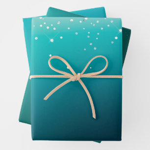 Teal Silver Confetti Wrapping Paper Sheets