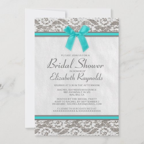 Teal Silver Country Lace Bridal Shower Invitations