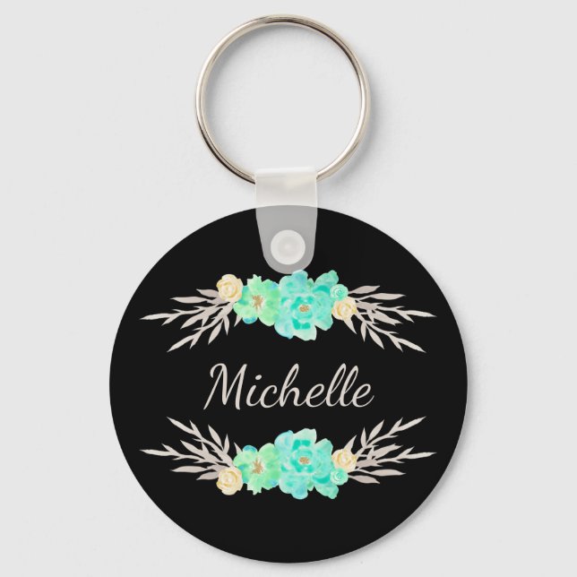 Teal & Silver Custom Monogram Keychain (Front)