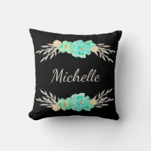 Teal & Silver Cute Monogram Pillow