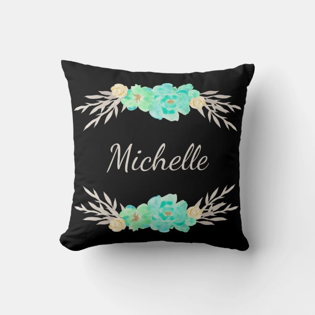 Teal & Silver Cute Monogram Pillow (Front)