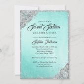 Teal Silver Diamond Sparkle Gown Sweet Sixteen Invitation (Back)