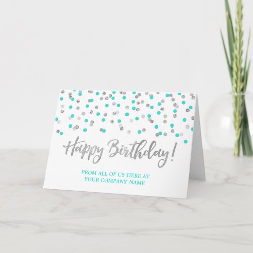 Teal Silver Dots Business From Group Birthday Card