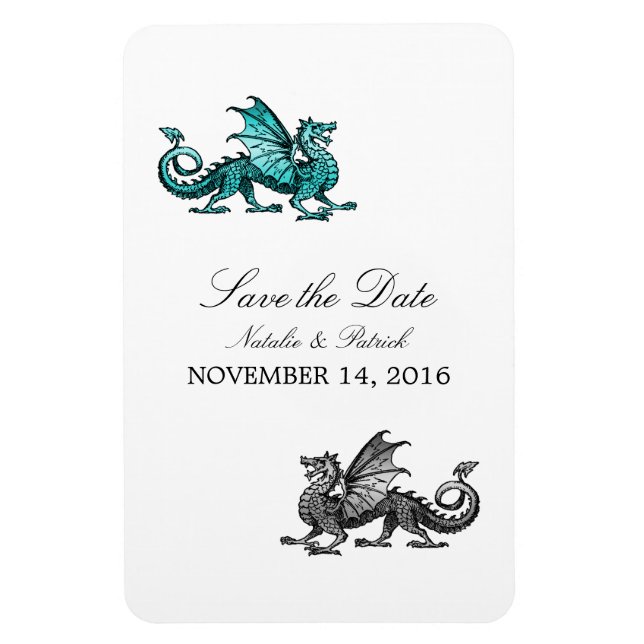 Teal Silver Dragon Save the Date Magnet (Vertical)