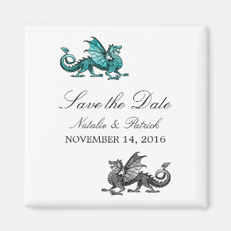 Teal Silver Dragon Save the Date Magnet