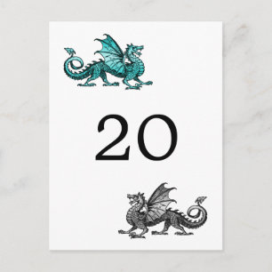 Teal Silver Dragon Table Number Postcard