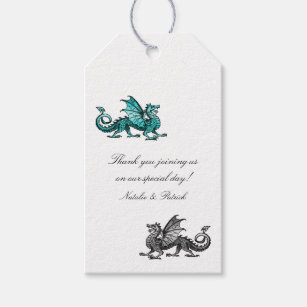 Teal Silver Dragon Wedding Gift Tags