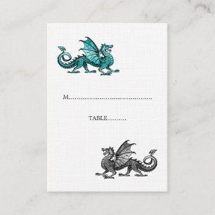 Teal Silver Dragon Wedding Place Card
