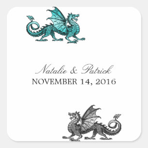 Teal Silver Dragon Wedding Stickers
