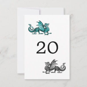 Teal Silver Dragon Wedding Table Card