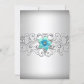 Teal Silver Floral Swirl Sweet 16 Invitation (Back)