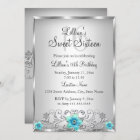 Teal Silver Floral Swirl Sweet 16 Invitation