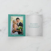 Teal, Silver Floral Wedding Photo Thank You Card (Inside)