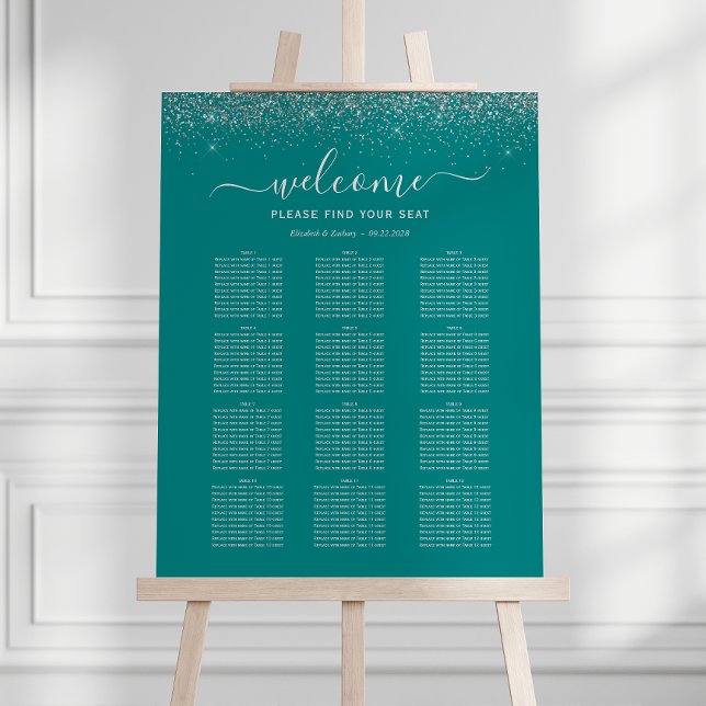 Teal Silver Glitter 12-Table Wedding Seating Foam Board (Creator Uploaded)