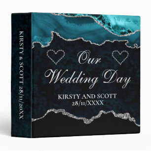 Teal Silver Glitter Agate Wedding Photo Album 3 Ring Binder